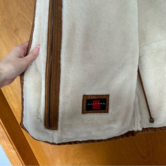 VTG Gallery Leather Suede Penny Lane Sherpa Driving Coat Size Medium - Picture 13 of 16